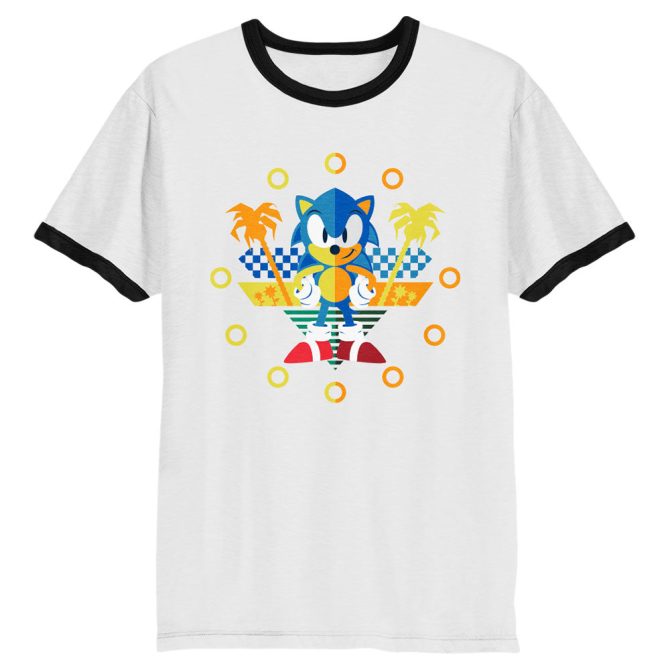 Sonic the Hedgehog Symmetrical Gold Rings Ringer Tee