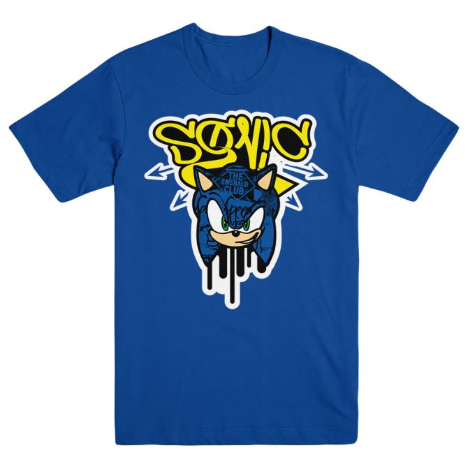 Sonic the Hedgehog Tagged Face Graffiti Blue T-Shirt