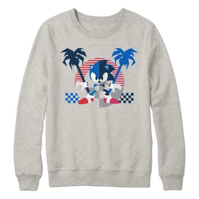 Sonic the Hedgehog Symmetrical Palm Trees Gray Crewneck