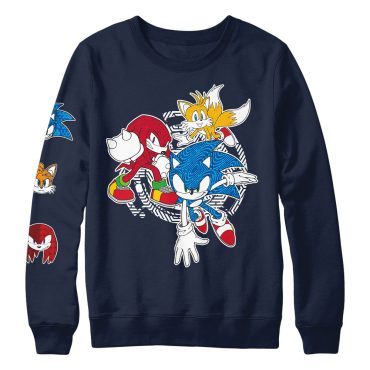 Sonic Character Sleeve Print Navy Crewneck